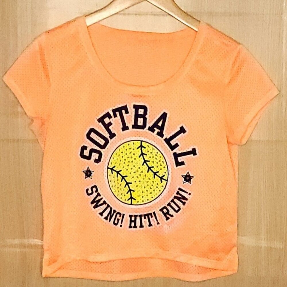 Justice Girls Neon Orange Softball Sport Mesh Top